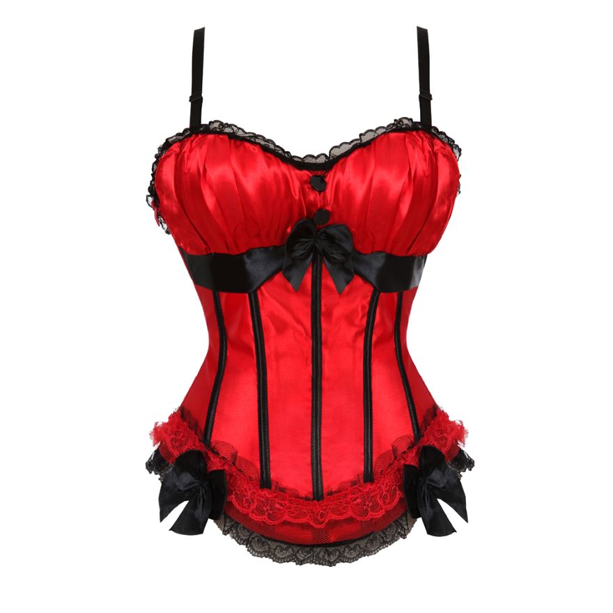 Women Sexy Satin Striped Lace Overbust Corset Bow Cup Straps Corset Zipper Side Waist Cincher Corsets Bustiers Lingerie Top