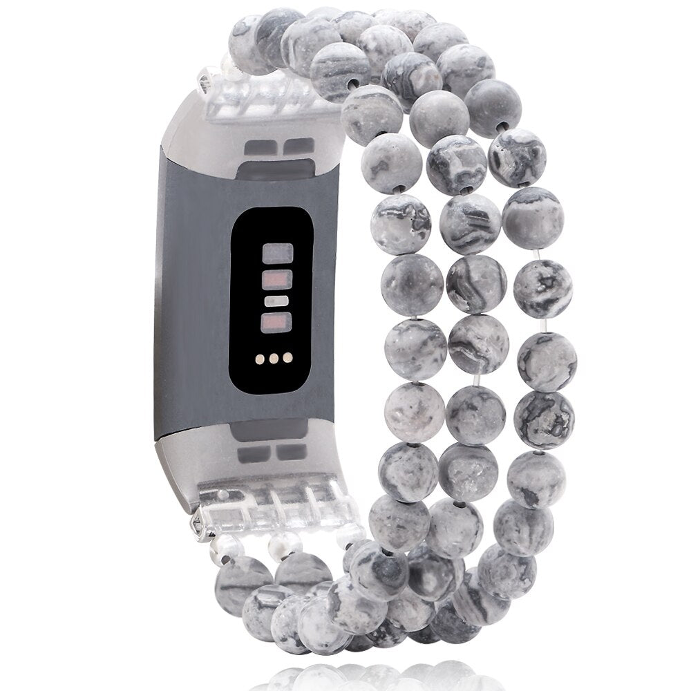 Women Natural Stone Elastic Watchband For Fitbit Charge 3/4 Handmade Beads Smart Watch Strap For Unisex Watch Bracelet Wristband