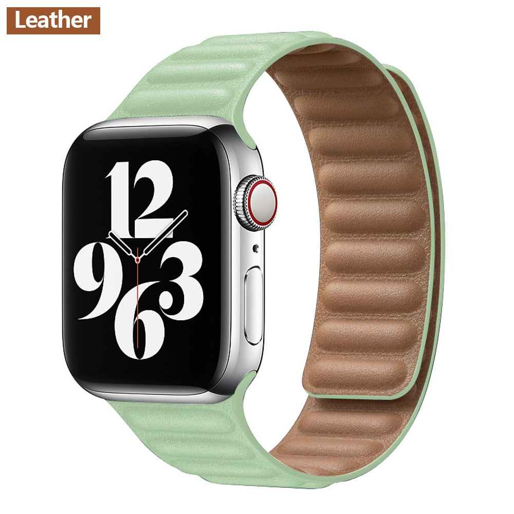 Leather Link strap For Apple watch band 44mm 40mm 38mm 42mm 