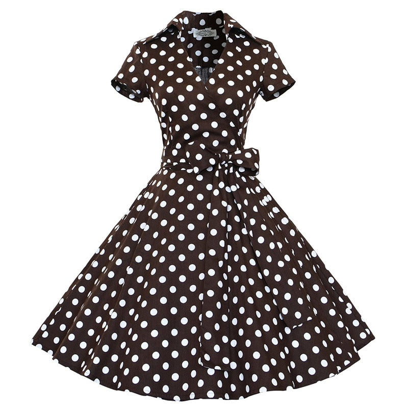 Audrey Hepburn Summer Dress Women Polka Dot Vintage Swing Robe Rockabilly Housewife Retro 50s Pinup Dresses Vestidos
