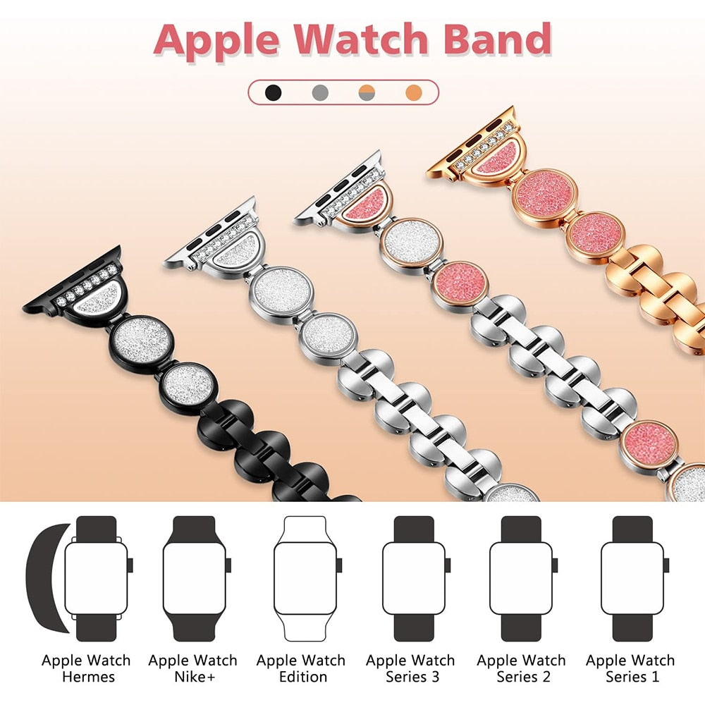 Women's Jewelry Strap For Apple Watch Band 6 5 4 40/44mm Quicksand Diamond Stainless steel Bracelet For iWatch Series 3 38/42mm