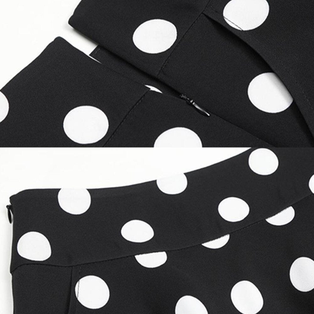 Vintage Polka Dot Long Women Spring Summer Korean A Line Midi High Waist Ladies Retro Skirt