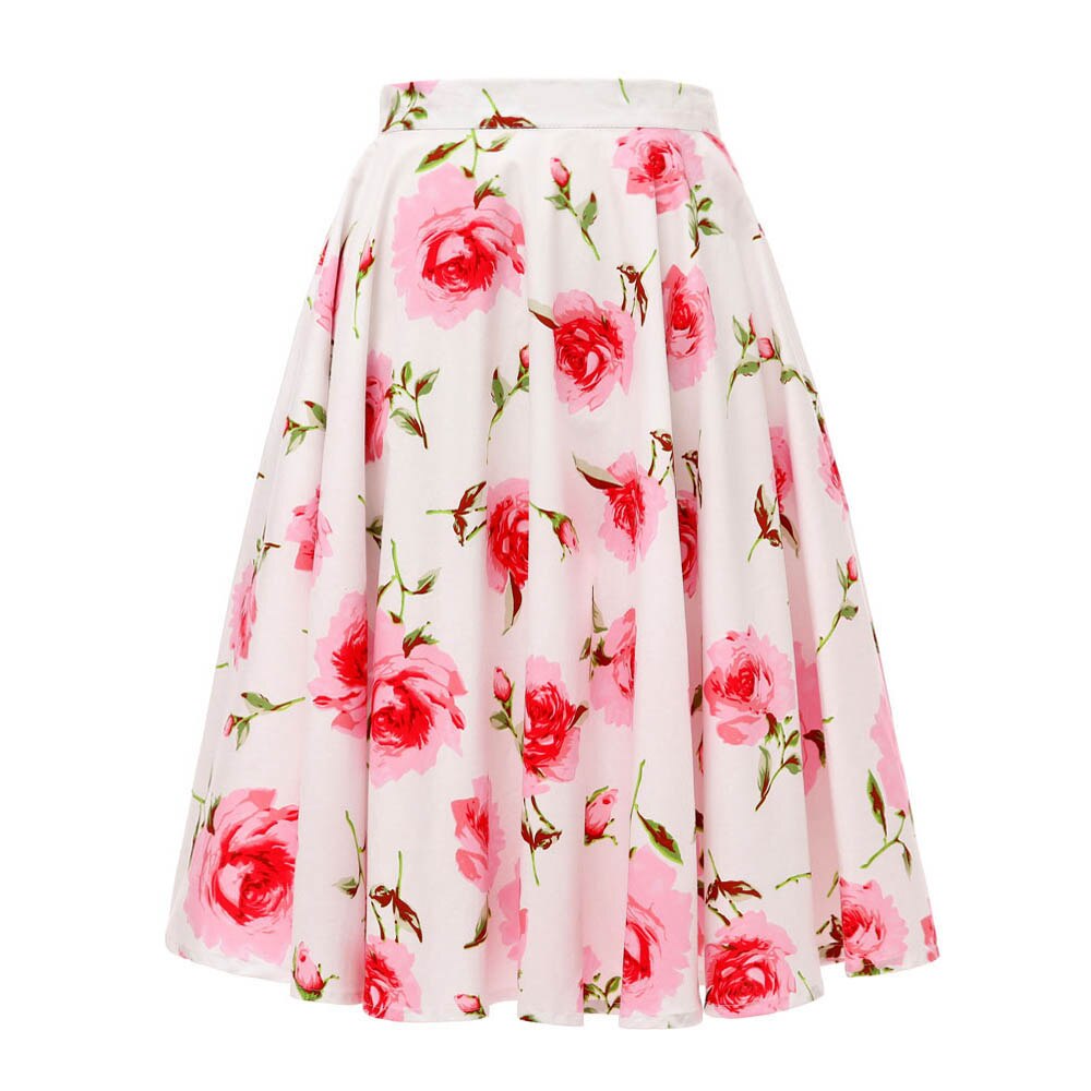 Autumn High Waist Skirt Cotton Womens Polka Dot Floral Print Vinatge Swing Pinup Rockabilly 50s Retro Vintage Party Skirts