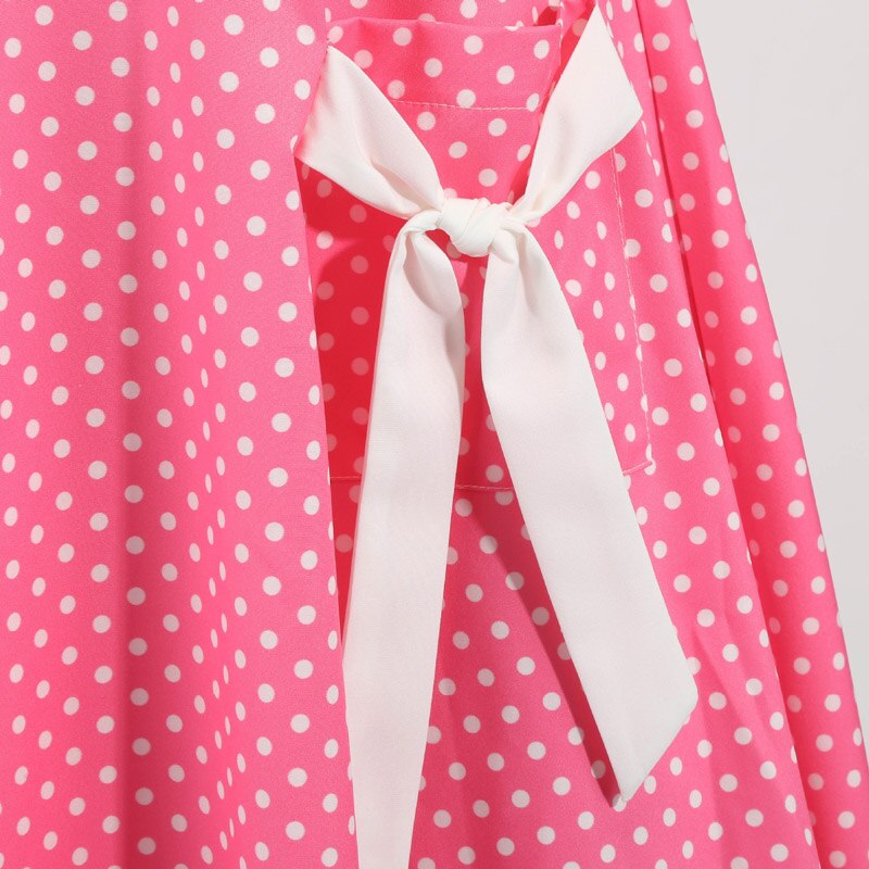 Red V Neck Tie Pocket Polka Dot 1950S Vintage Slim Pinup Summer Sleeveless Elegant Party A Line Dress