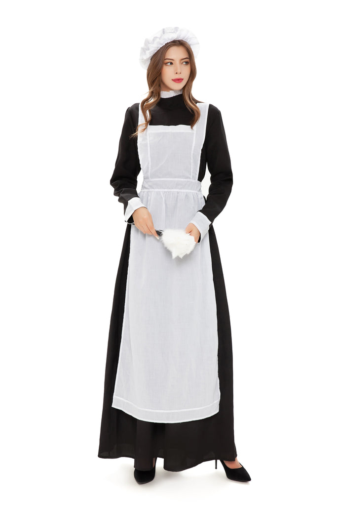 4pcs/set New Manor Maid Costume French Servant Uniform For Women Halloween Party Cosplay Red Cross Nurse Fancy Dress