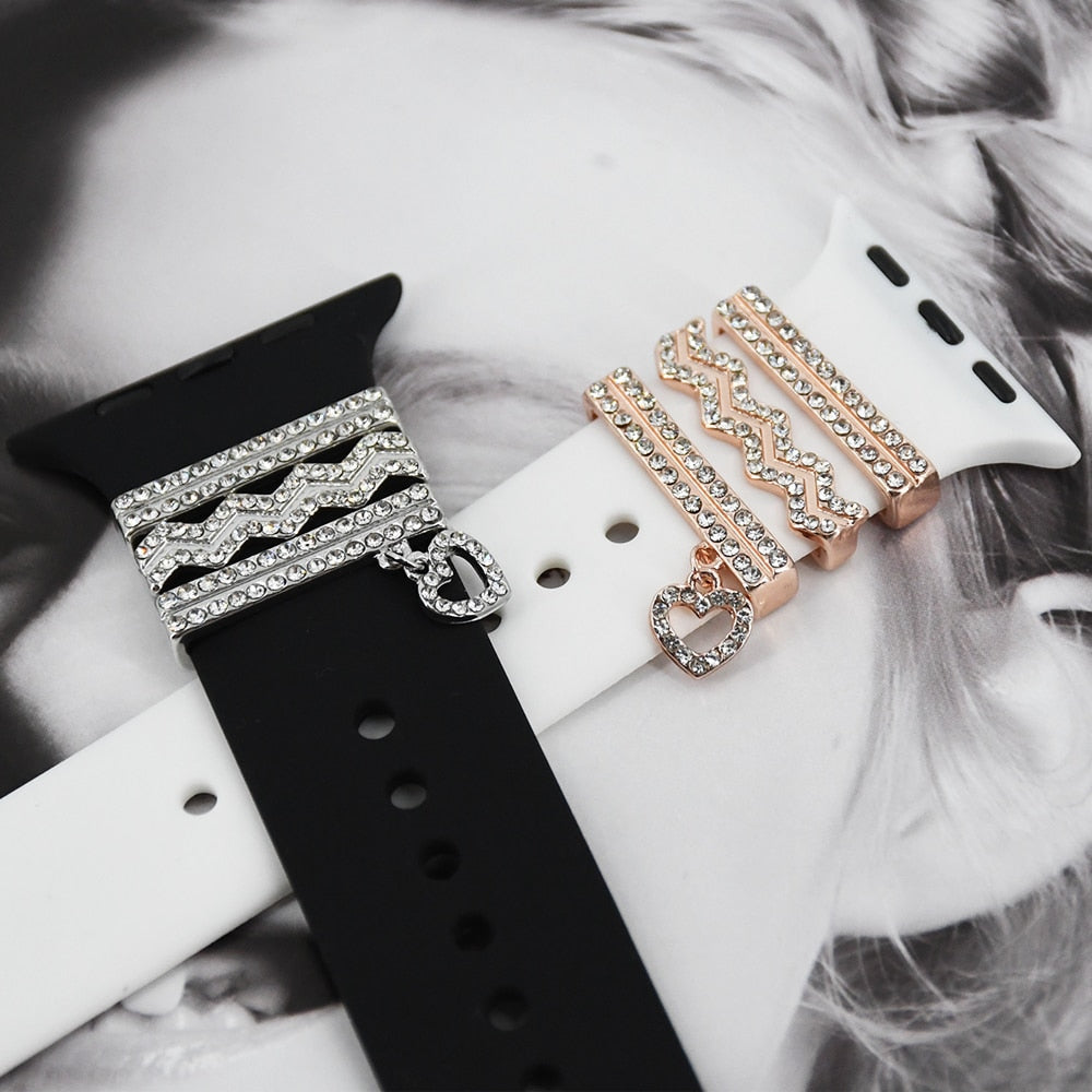 Decorative Ring for Apple Watch Band Charms for Samsung Galaxy Smart Watch Sport Silicone Strap Accessories with Bling Diamond