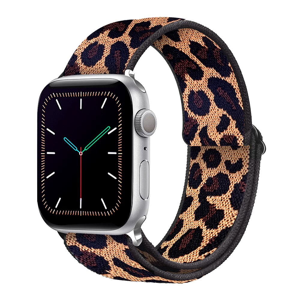 Braided Nylon Loop Elastic Buckle for Apple Watch Band 44mm40mm SE 65 Leopard Bracelet Strap on Smart iWatch Series 38mm42mm 432