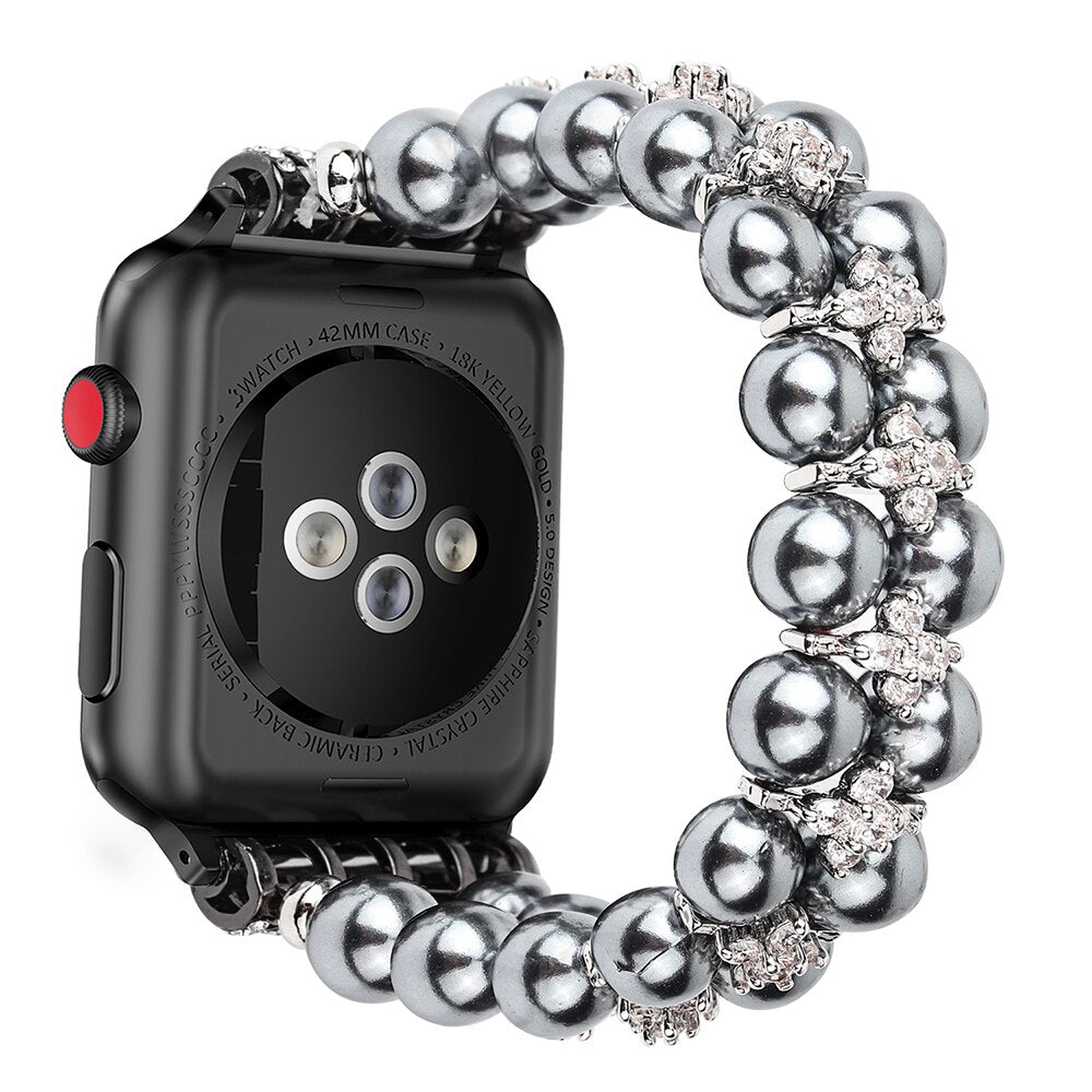 Pink Pearl Bling Correa for Apple Watch Band 38mm 40mm Series 6 5 4 3 Bracelet Women Stretchy Beaded Strap iWatch SE 42mm 44mm
