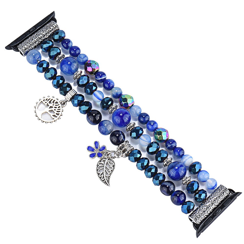 Blue Crystal Beads Strap for Apple Watch SE Series 6 5 4 3 Band Women Jewelry Bracelet for iWatch 40mm 44mm 38mm 42mm Wrist Belt
