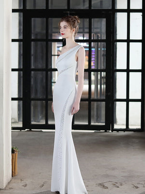 One Shoulder Mermaid Evening Dress Floor Length Robes Women Formal Vestidoes Sleevless Beading Robe De Soriee