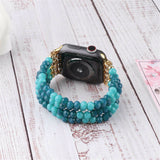 Blue Turquoise Beads Bangle Strap For Apple Watch Band 40mm 42mm 38mm 44mm Elastic Bracelet For iWatch Series 1 2 3 4 5 6 SE