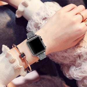 Luxury Metal Diamond Case For Apple Watch Stainless Steel Strap Watch Band