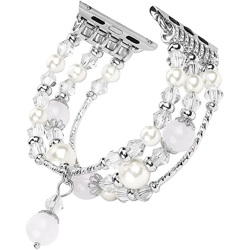 Diamond Jewelry Strap For Apple Watch 7 41mm 45mm Band 38/42mm Women Pearl Elastic Belt For iWatch Bands SE 6 5 40/44mm Bracelet