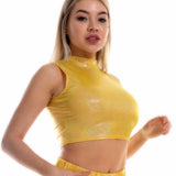 Shiny Holographic Metallic Tank Tops Vest Sexy Slim Turtleneck Sleeveless Crop Top Women Cropped Tops For Rave Club Dance