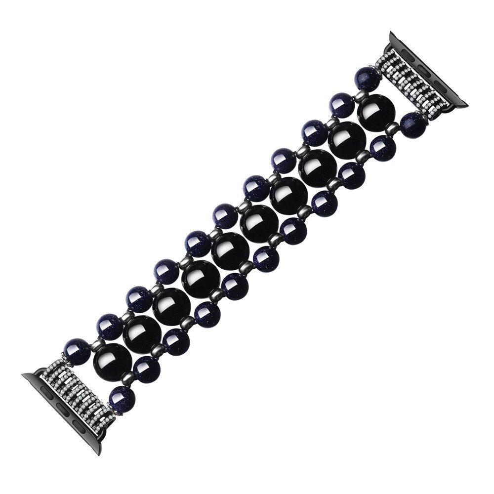 Band for Apple Watch iWatch Series 5 4 3 2 1 Fashionable Black Beaded Faux Agate Women Replacement Bracelet 38 42 40 44 mm Strap