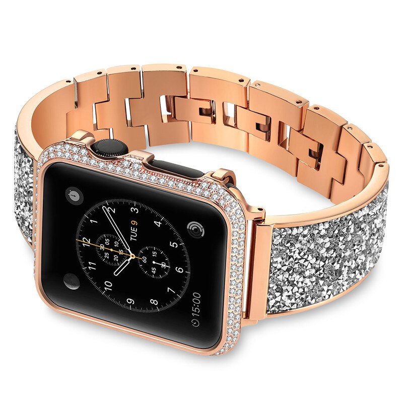 Rhinestone Diamond Stainless Steel Loop strap For apple watch band 44mm 40mm Metal Bracelet For iwatch Series 4/3/2/1 38mm 42mm