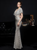 Elegant Evening Dress New Women Sliver Sequin Dress V Neck Beaded Party Maxi Dress