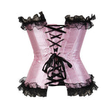 Women Sexy Satin Lace Trim Overbust Corset Showgirl Waist Cincher Body Shaper Slim Burlesque Corset Bustier Lingerie Top