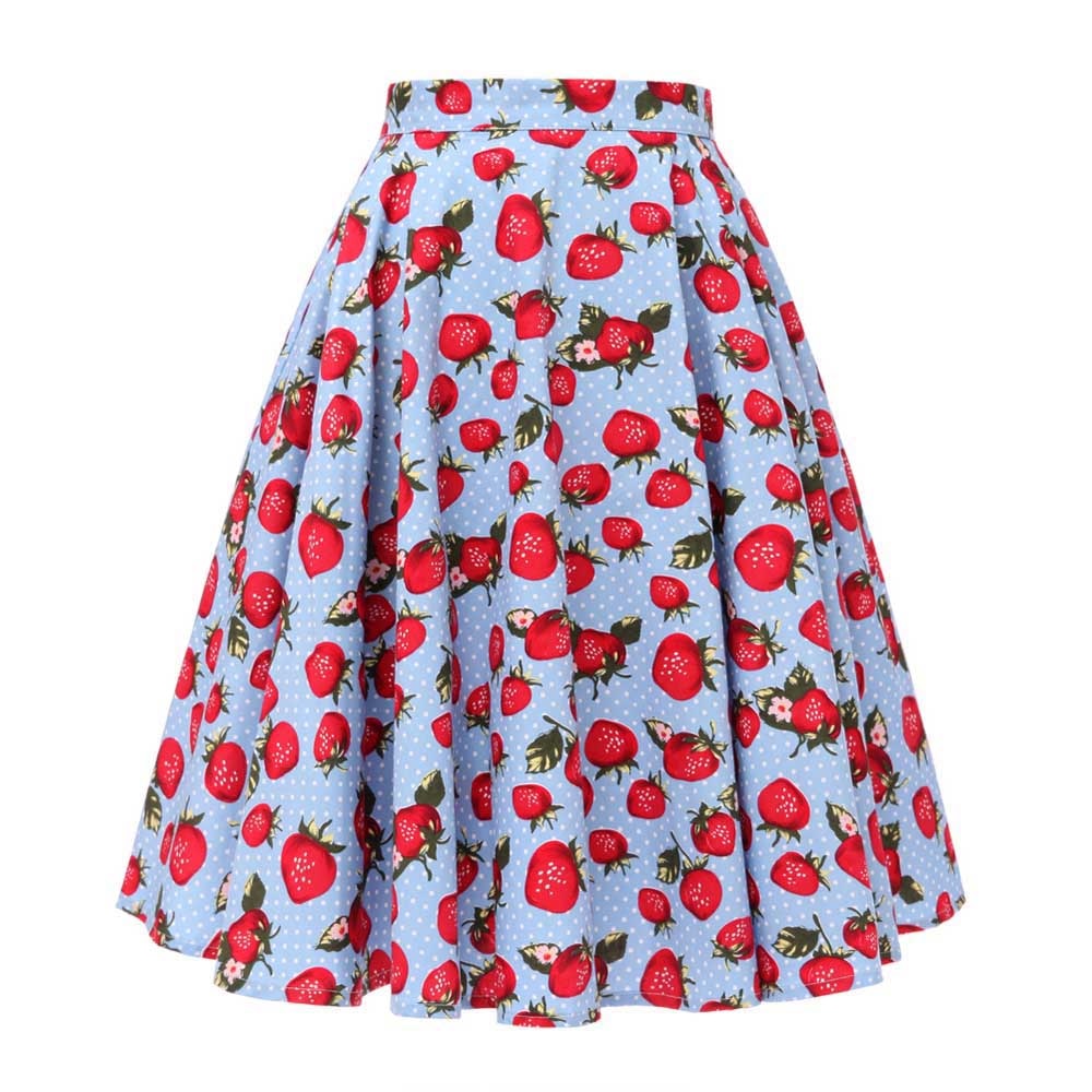 Autumn High Waist Skirt Cotton Womens Polka Dot Floral Print Vinatge Swing Pinup Rockabilly 50s Retro Vintage Party Skirts