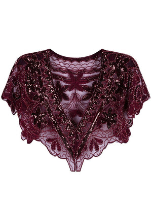 New 1920s Flapper Shawl Sequin Beaded Short Cape Beaded Decoration Gatsby Party Mesh Short Cover Up Dress Vintage Accessory
