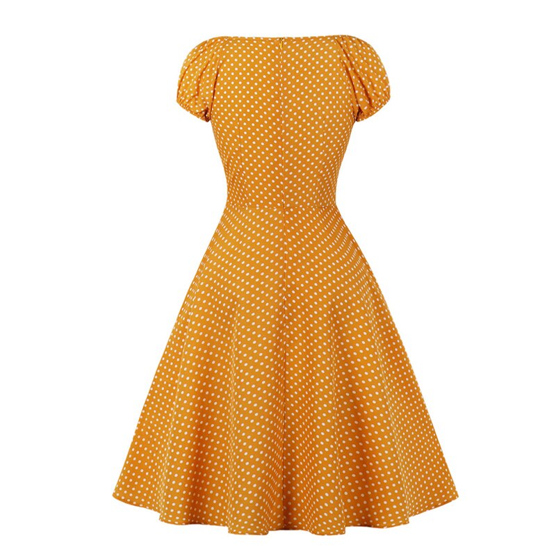 Tie Sweetheart Neck Polka Dot Vintage Women Summer Dress 2021 High Waist Retro Female A Line Swing Casual Dresses 1950s Style