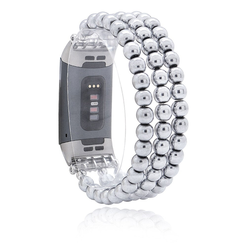 Women Natural Stone Elastic Watchband For Fitbit Charge 3/4 Handmade Beads Smart Watch Strap For Unisex Watch Bracelet Wristband