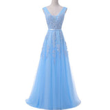 Sexy V-neck Evening Dress Robe De Soiree Tulle With Applique Party Dress Lace Beading Floor-length Prom Dress Bride Banquet Eleg