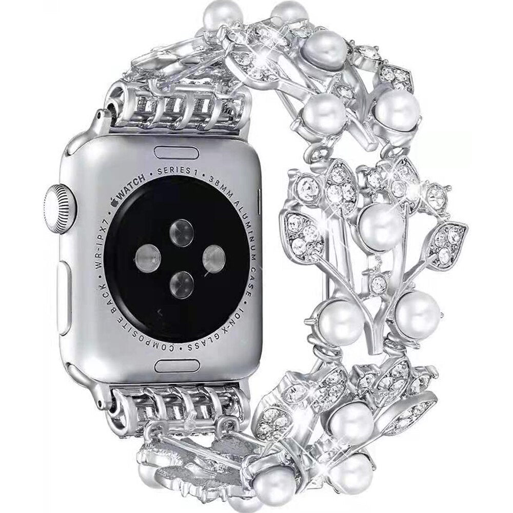 Pearl Diamond Strap for Apple Watch Band 6 44mm 40mm 38mm 42mm Women Jewelry Metal Belt for iWatch Bands Serie SE 5 4 3 Bracelet