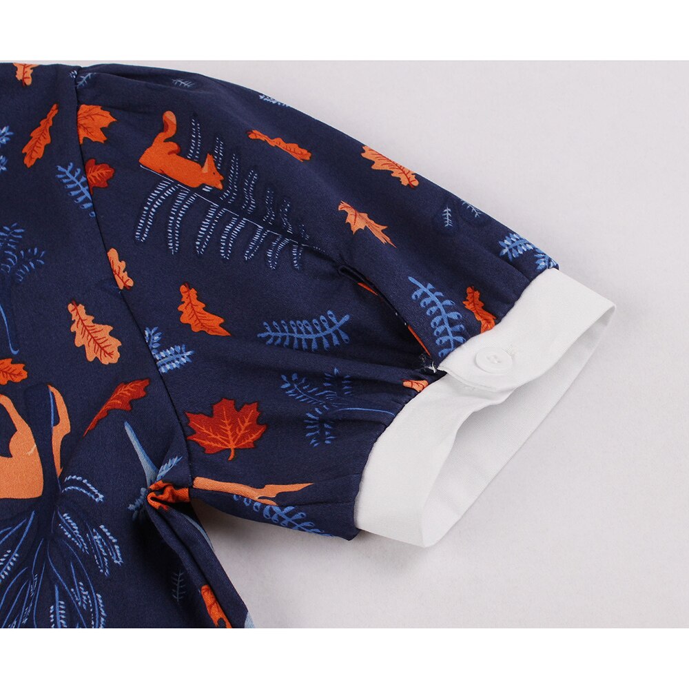 Christmas Women Party Retro Dress Cotton Floral Print Turn Down Collar Short Sleeve Pin Up Rockabilly Swing Casual Sundress