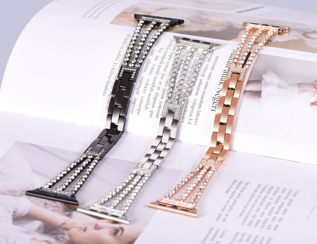 New Women Diamond Watch Band for Apple Watch 38mm 42mm 40mm 44mm iWatch Series 5 4 3 Stainless Steel strap Sport Bracelet