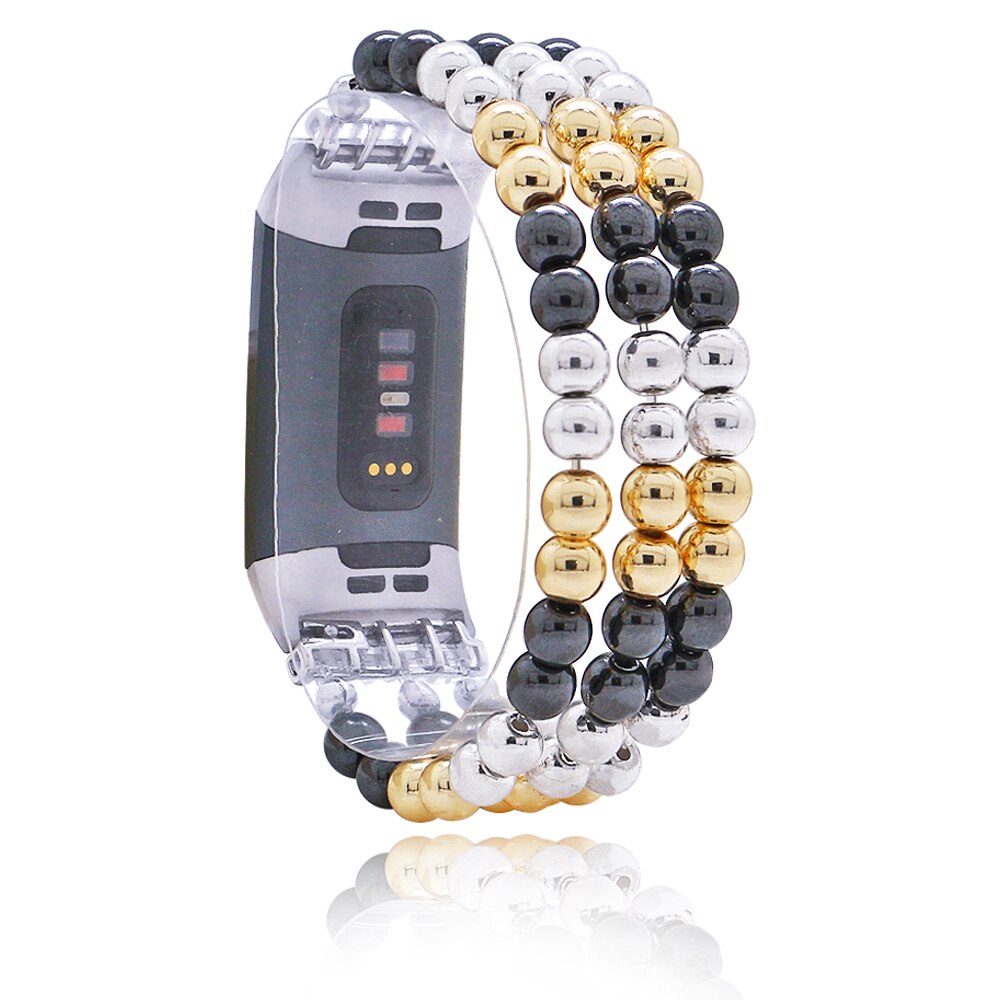 Women Natural Stone Elastic Watchband For Fitbit Charge 3/4 Handmade Beads Smart Watch Strap For Unisex Watch Bracelet Wristband