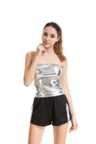 Stretchy Strapless Metallic Boob Tube Bandeau Off Shoulder Shiny Crop Club Dance Tops