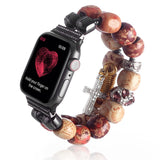 Wooden Beads Jewelry Bracelet for Apple Watch SE Band Series 6 5 4 3 Women Girl Fashion Strap for iWatch 40mm 44mm 38/42mm Belt
