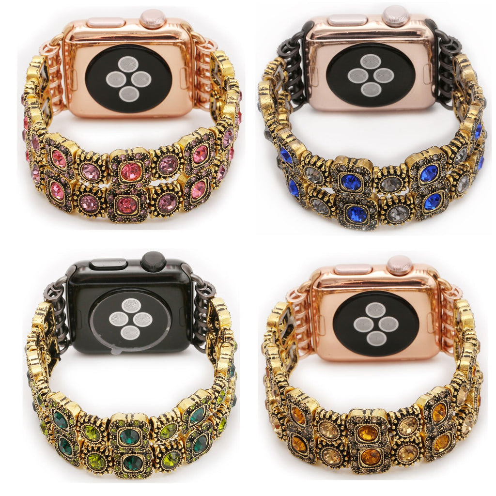 Natural Agate Stretch Bracelet for Apple Watch Band Women's Fashion Jewelry Gem Beads Wrist Strap for iWatch Series 4 3 2 1