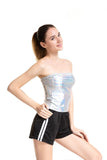 Stretchy Strapless Metallic Boob Tube Bandeau Off Shoulder Shiny Crop Club Dance Tops