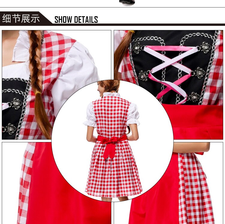 Adult Womens German Beer Girl Costume Fraulein Dirndl Fancy Dress Oktoberfest Maid Costume Halloween Party Outfit