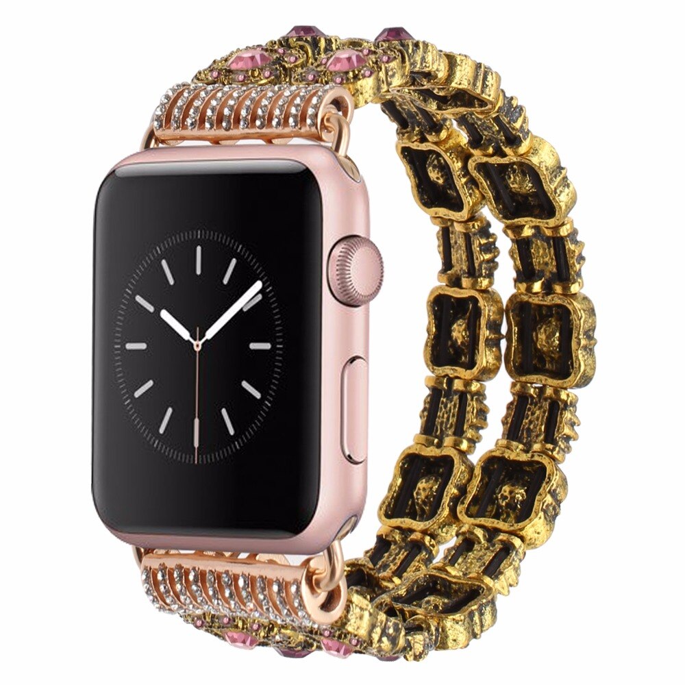 Luxury Agate Bead Watchband for iWatch Apple Watch 38mm 42mm Series 1 2 3 Women Band Flexible Strap Wrist Bracelet with Adapters