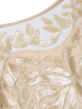 Women's Vintage Evening Dress Gold Sequins Beading Long Evening Party Dress