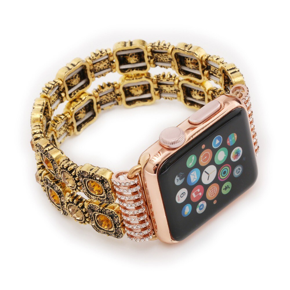 Natural Agate Stretch Bracelet for Apple Watch Band Women's Fashion Jewelry Gem Beads Wrist Strap for iWatch Series 4 3 2 1