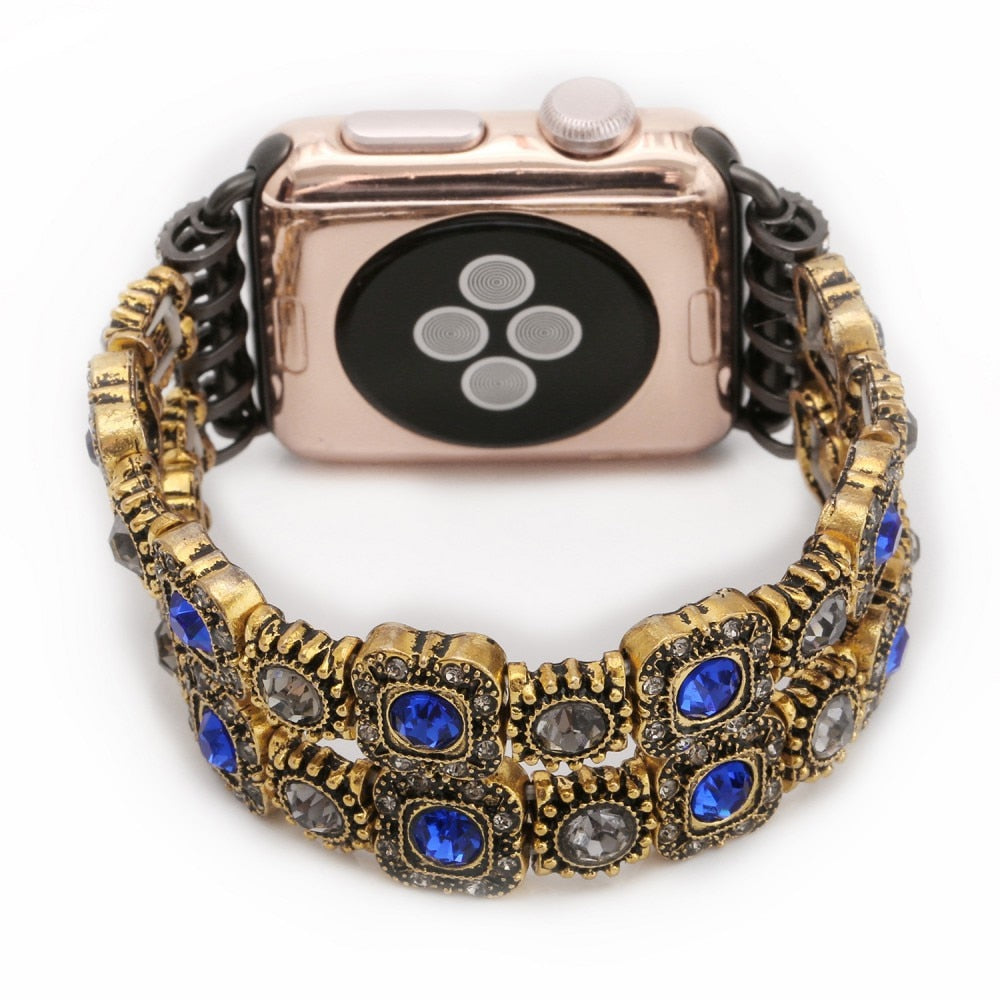 Natural Agate Stretch Bracelet for Apple Watch Band Women's Fashion Jewelry Gem Beads Wrist Strap for iWatch Series 4 3 2 1