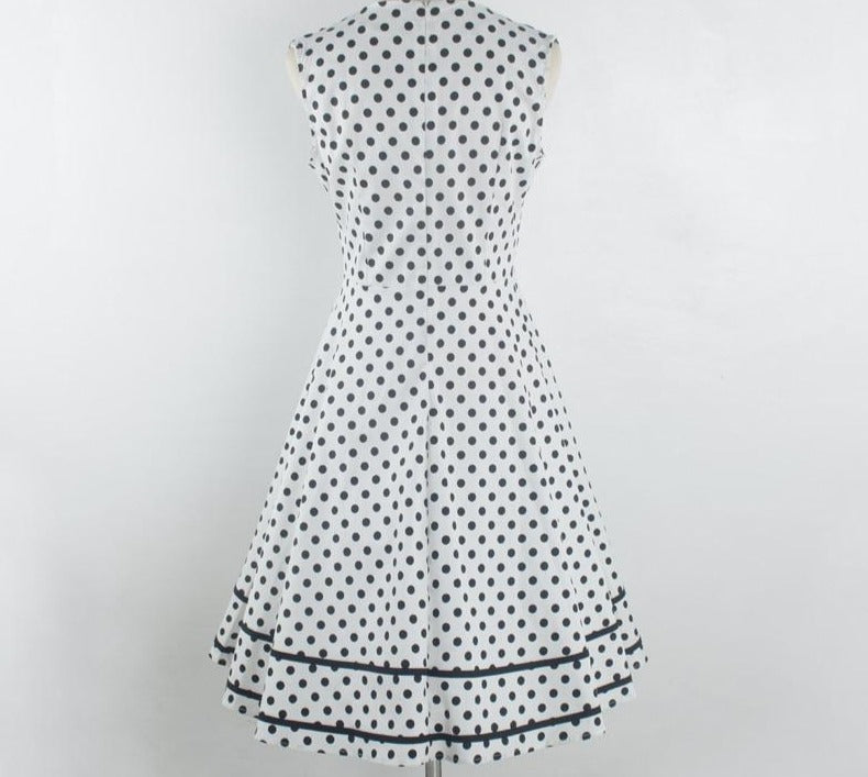 Polka Dot 1950S Sweetheart Tie Neck Summer Elegant Vintage Sleeveless Rockabilly Blue Dress