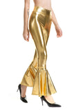 Flare Shiny Trousers Laser Metallic Wetlook Ruffle Wide Leg Pants Retro 70s Disco Hippie Club Trousers Bell Bottoms