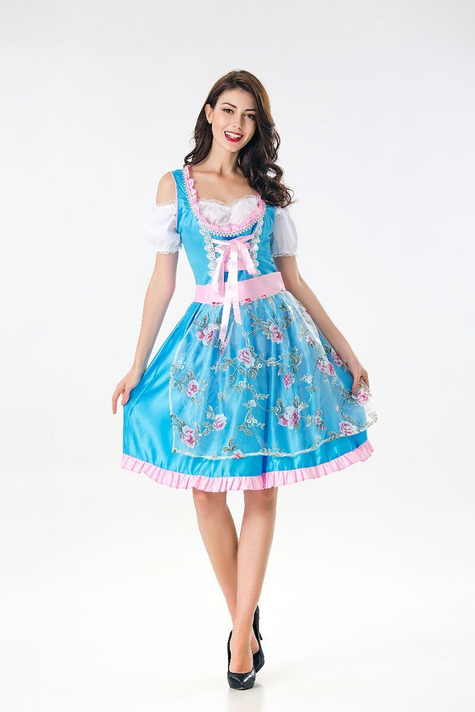 Adult WomenOktoberfest Costume Maid Wench Germany Bavarian Short Sleeve Fancy Dress Beer Girl Dirndl Outfit