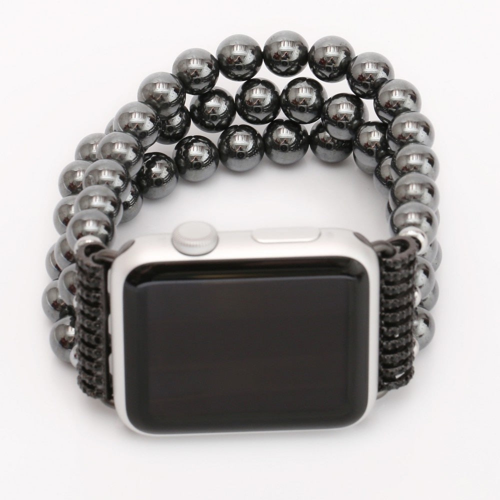 Flexible Cord Pearl Agate Strap for Apple Watch Series 4 3 2 1 Band for iWatch Watchband Wrist Band Woman Fashion Bracelet