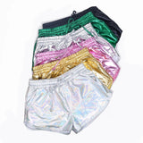 Women Hot Shiny Metallic Shorts Elastic Drawstring Summer Holographic Wet Look Booty Shorts Bottoms