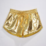 Women Hot Shiny Metallic Shorts Elastic Drawstring Summer Holographic Wet Look Booty Shorts Bottoms