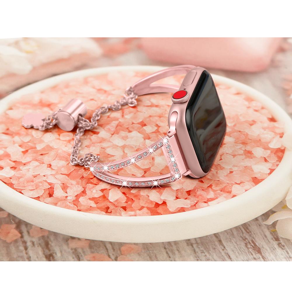 Bling bracelet For Apple Watch band 40mm 44mm 38mm 42mm Ladies Diamond stainless steel metal belt iWatch series 3 4 se 6 strap