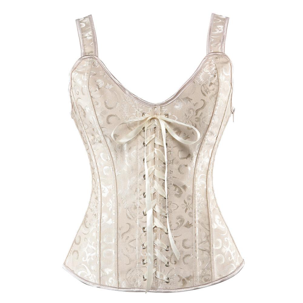 Sexy Brocade Corset with Skirt Straps Lace-up Jacquard Overbust Corset Dress Body Shaper Waist Cincher Bustier Dance Dress
