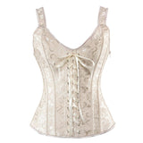 Sexy Brocade Corset with Skirt Straps Lace-up Jacquard Overbust Corset Dress Body Shaper Waist Cincher Bustier Dance Dress