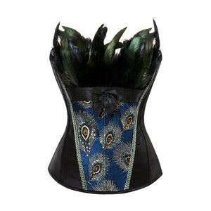 Burlesque Embroidery Peacock Princess Corset showgirl Dance Overbust Corsets Cosplay Feathers Bustier bodyshaper Plus Size S-6XL